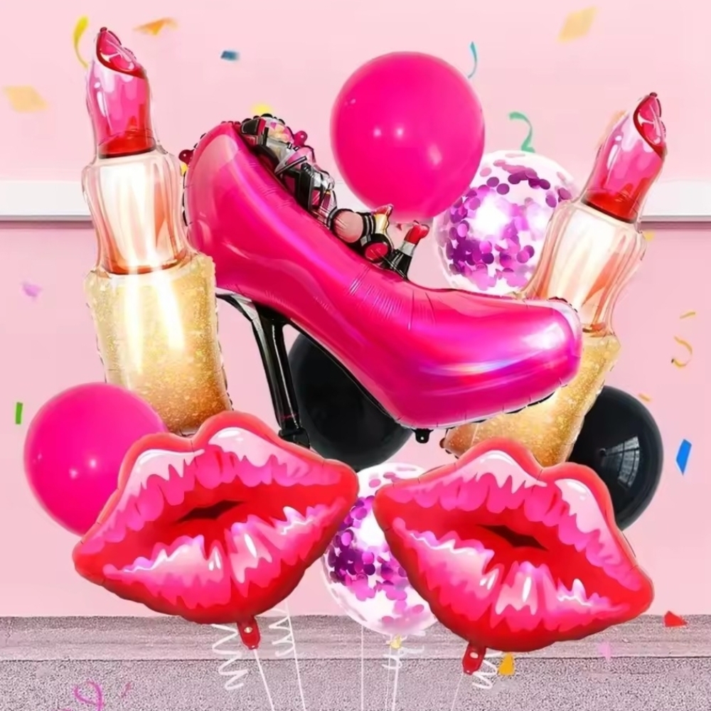 Pink and Red Lipstick and Shoe Balloon Set
